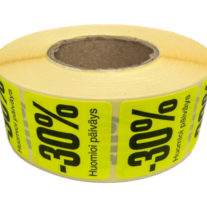 AMALE30 Discount sticker 30% yellow 1000 pcs/rll,  20 rll/ctn (T299)