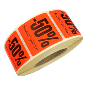 AMALE50 Discount sticker 50% red 1000 pcs/rll,  20 rll/ctn (T299)